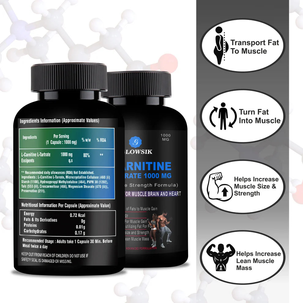 G GLOWSIK L-Carnitine L- Tartrate 90 capsules (1000 mg)
