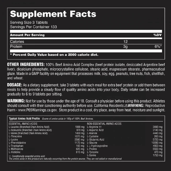 Universal Nutrition - 100% Beef Aminos -400 Tabs